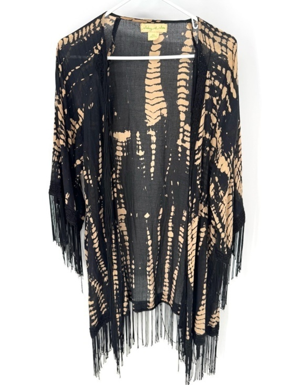Anthropologie staring at stars Black and Tan Fringe Tie-Dye festival kimono